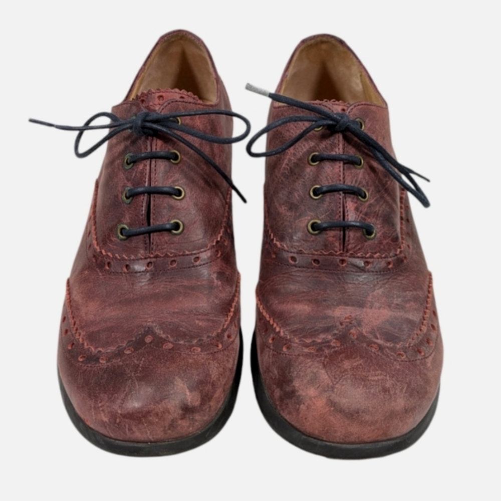 John Fluevog Rustic Burgundy Leather Wingtip Oxfords - Picture 5 of 12